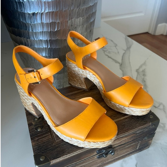 Vince Camuto Ranneli Leather Heeled Sandals in Mango - Picture 1 of 10